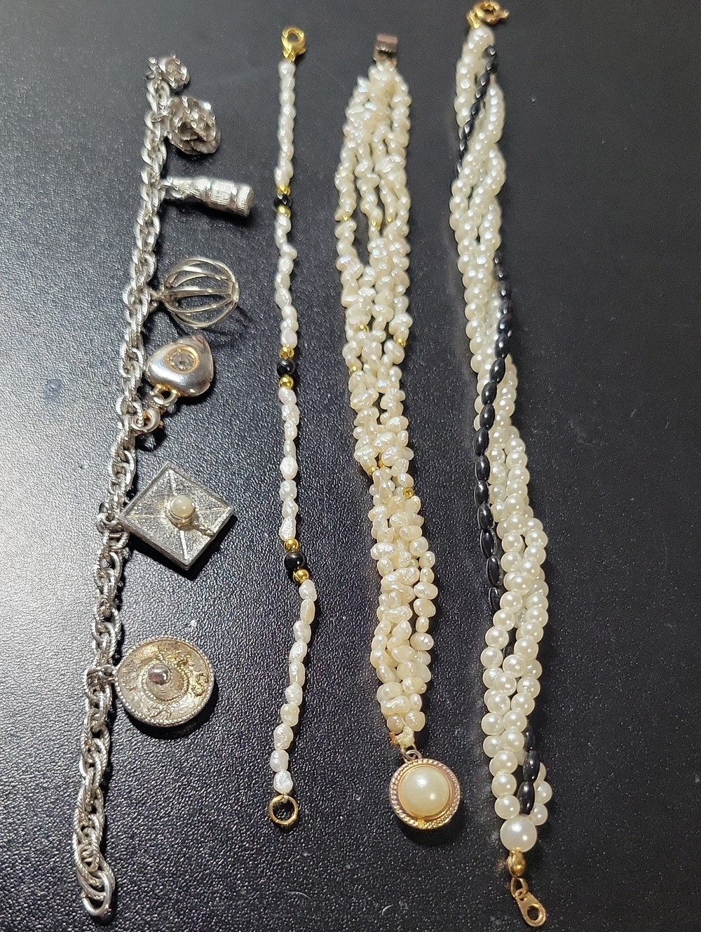Women’s Multi-Strand White Pearl Bracelet with Accents